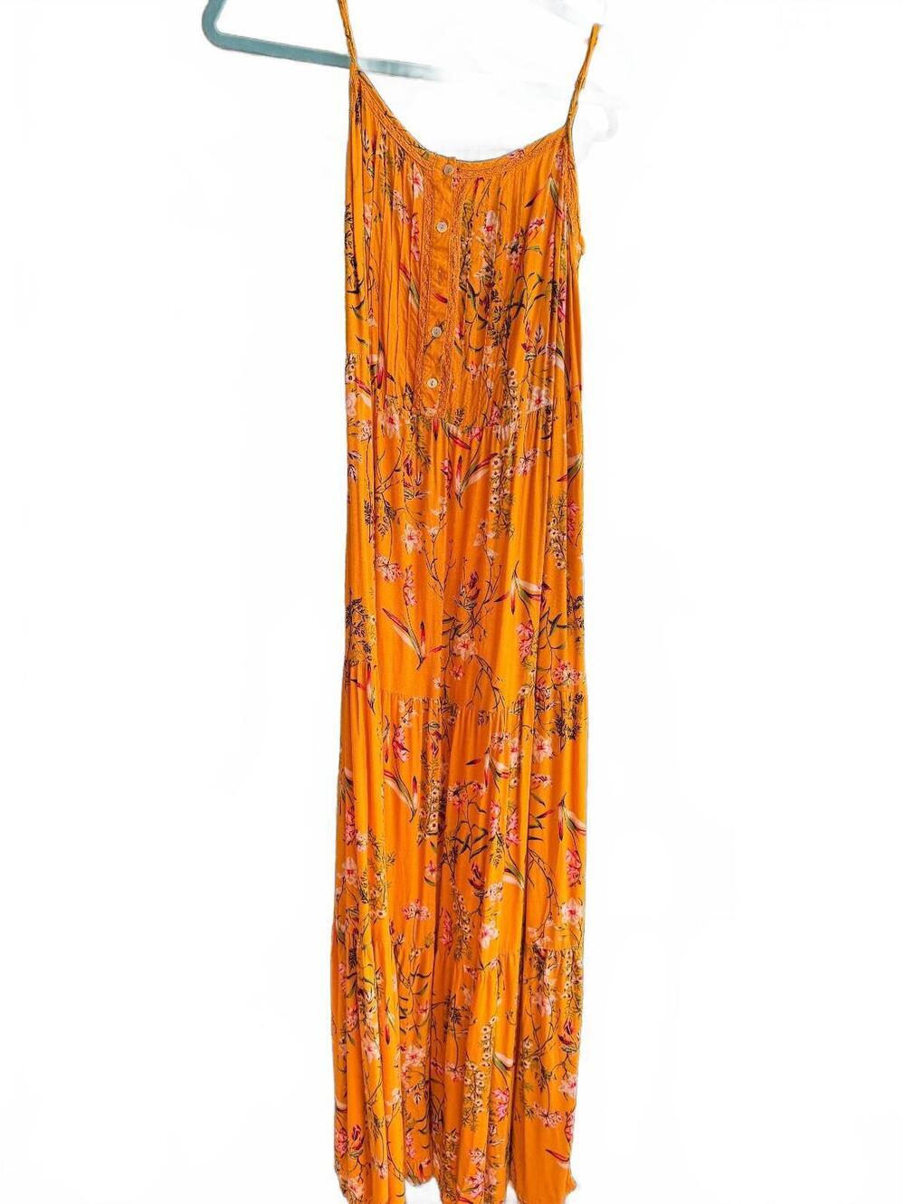 Jessica Simpson Women's Small Orange Floral Maxi Dress with Adjustable Straps